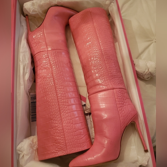 Paris Texas Croc Embossed Leather Boot in Flamingo Size 38.5 - Picture 6 of 16